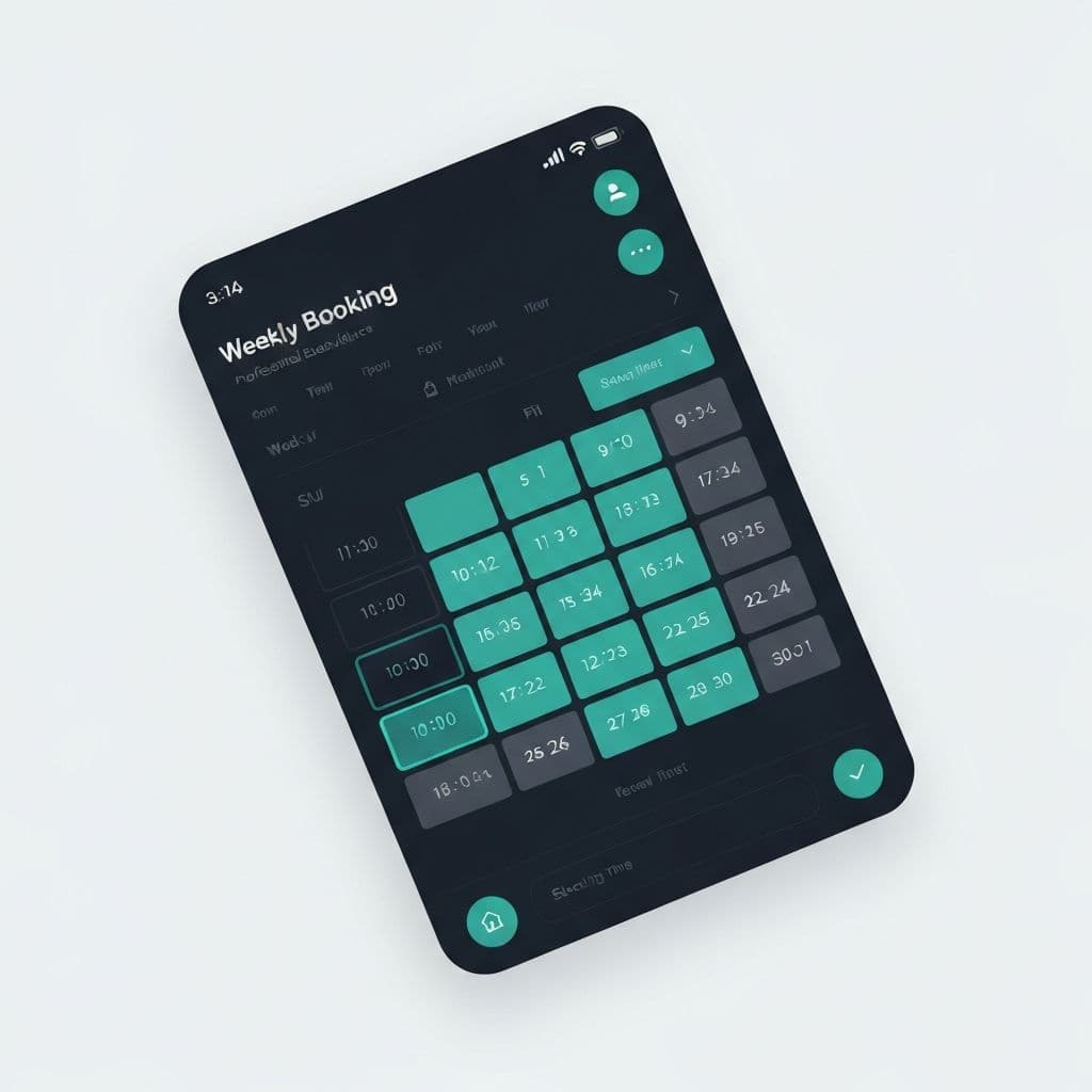 Booking integration UI showing calendar view with available time slots