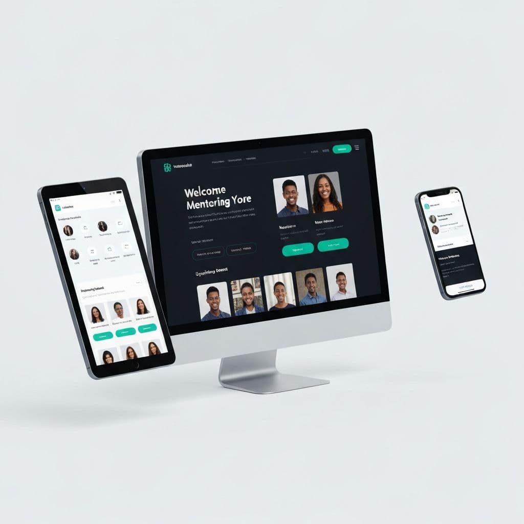 Responsive design mockup showing the website on desktop, tablet and mobile devices