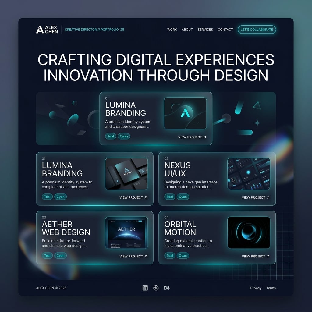 APsolution portfolio website – dark mode UI with parallax effects and project cards